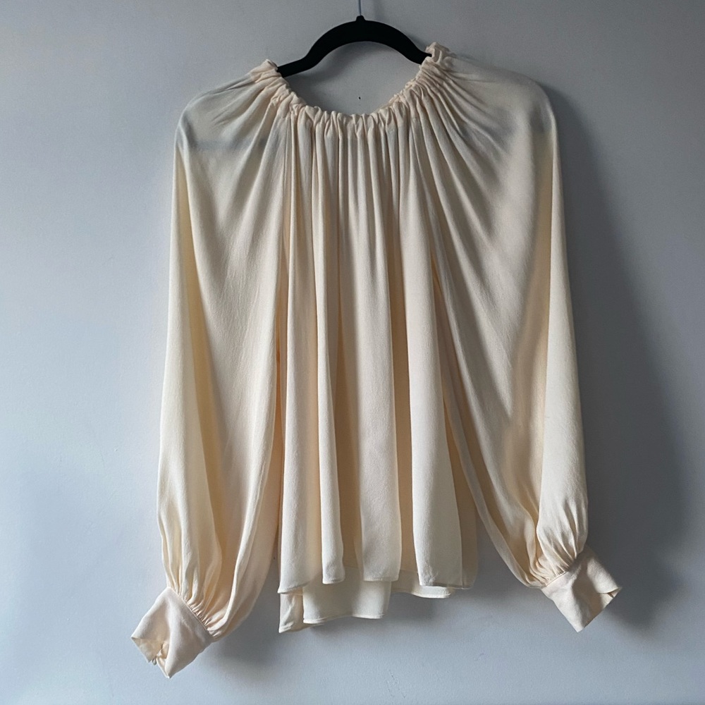 ULLA JOHNSON Cream Gathered Blouson Blouse 0/2
